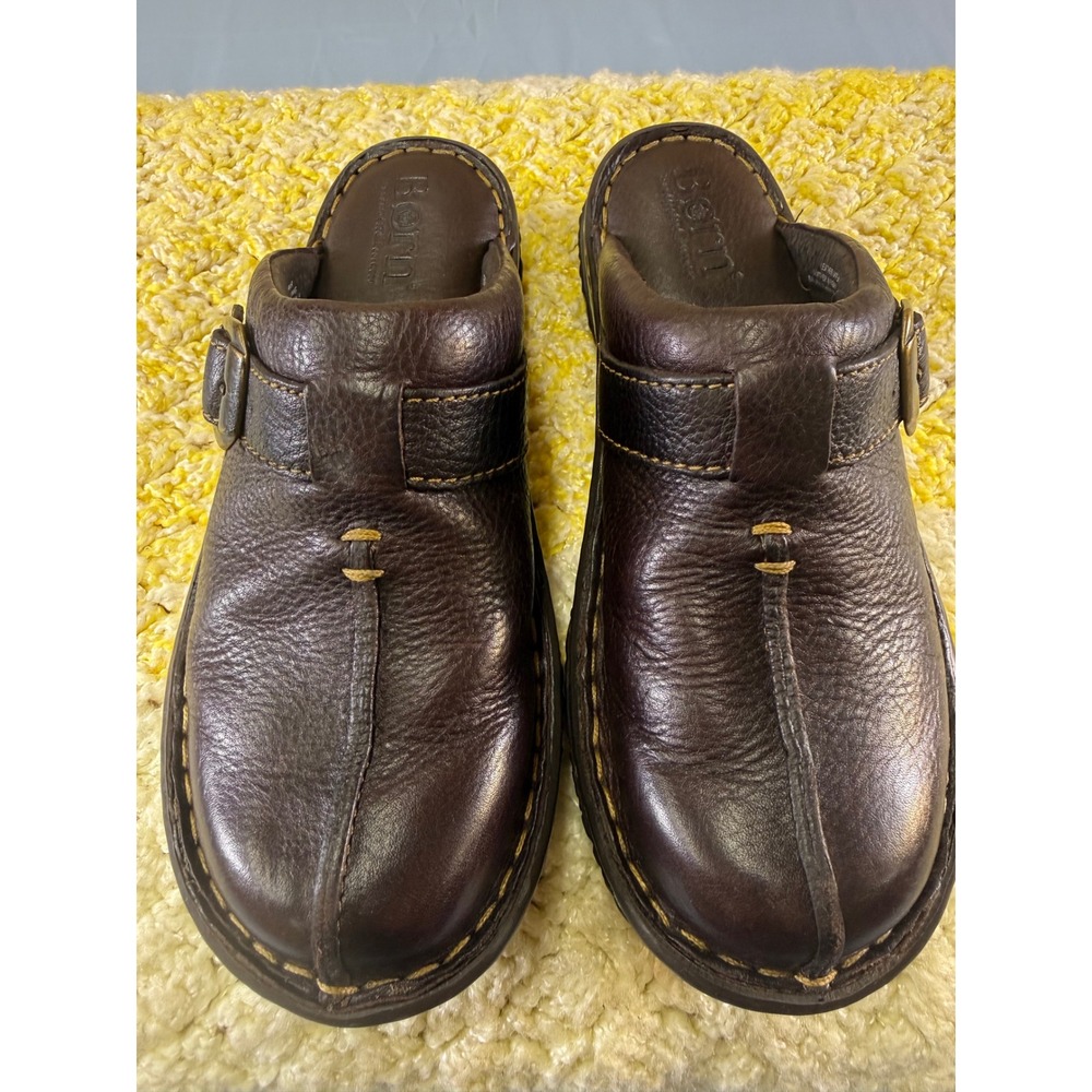 Born Womens Leather‎ Clogs Mules Dark Brown Buckle Slip On Shoes W61617 Size 6 - Picture 3 of 16